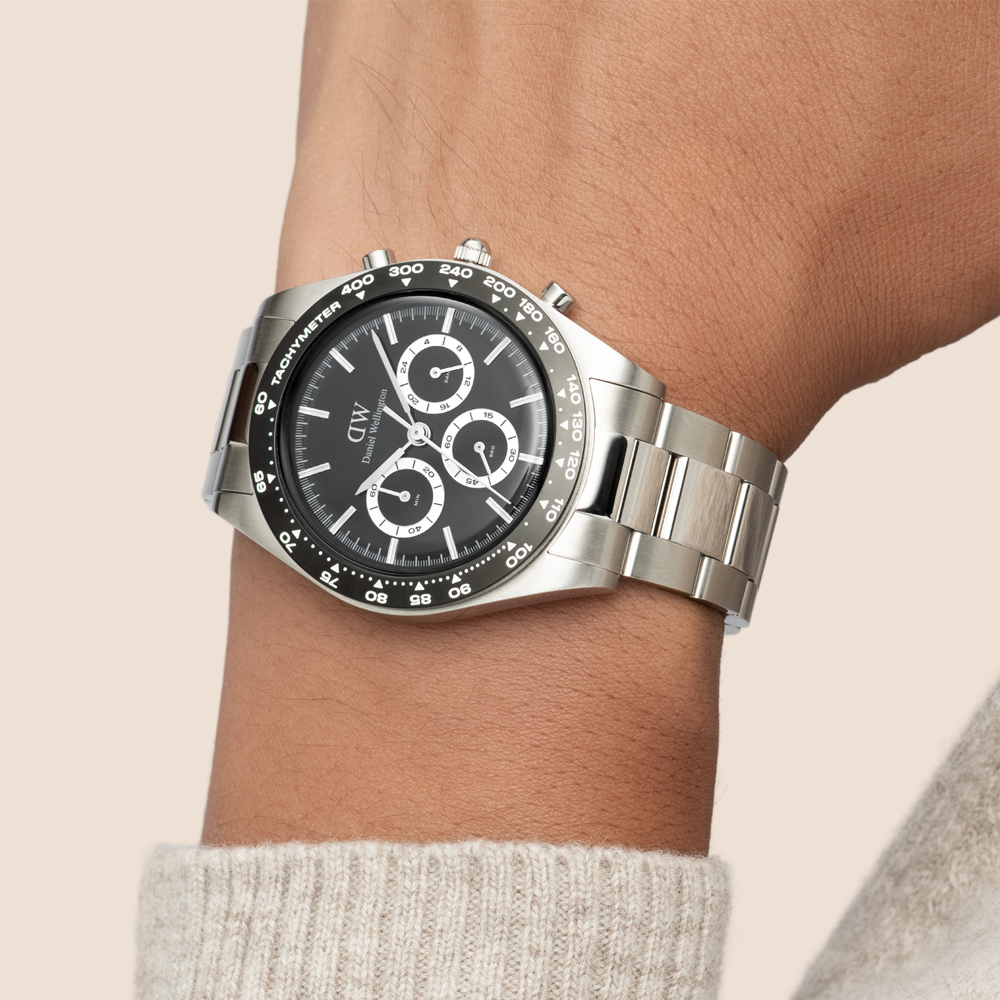 Iconic Tachymeter 3-Link Black Silver