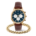 Iconic Chronograph Panda + Ellipse Cuban Chain Bracelet Gold Set