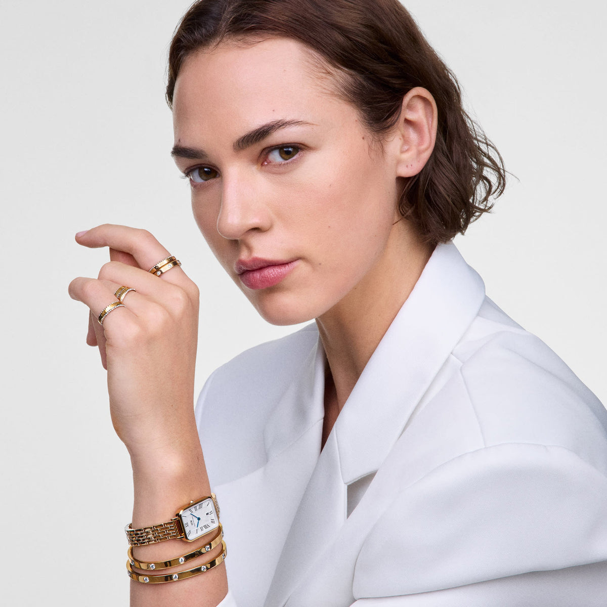 Quadro Roman Numerals Date + Classic Lumine Bracelet Gold Set