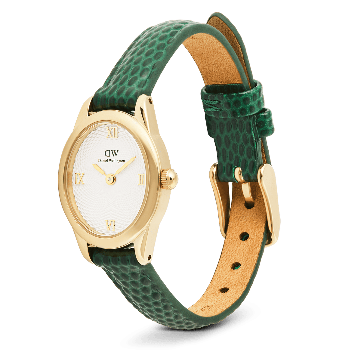 Ophelia Mini Green Lizard White Guilloché Gold