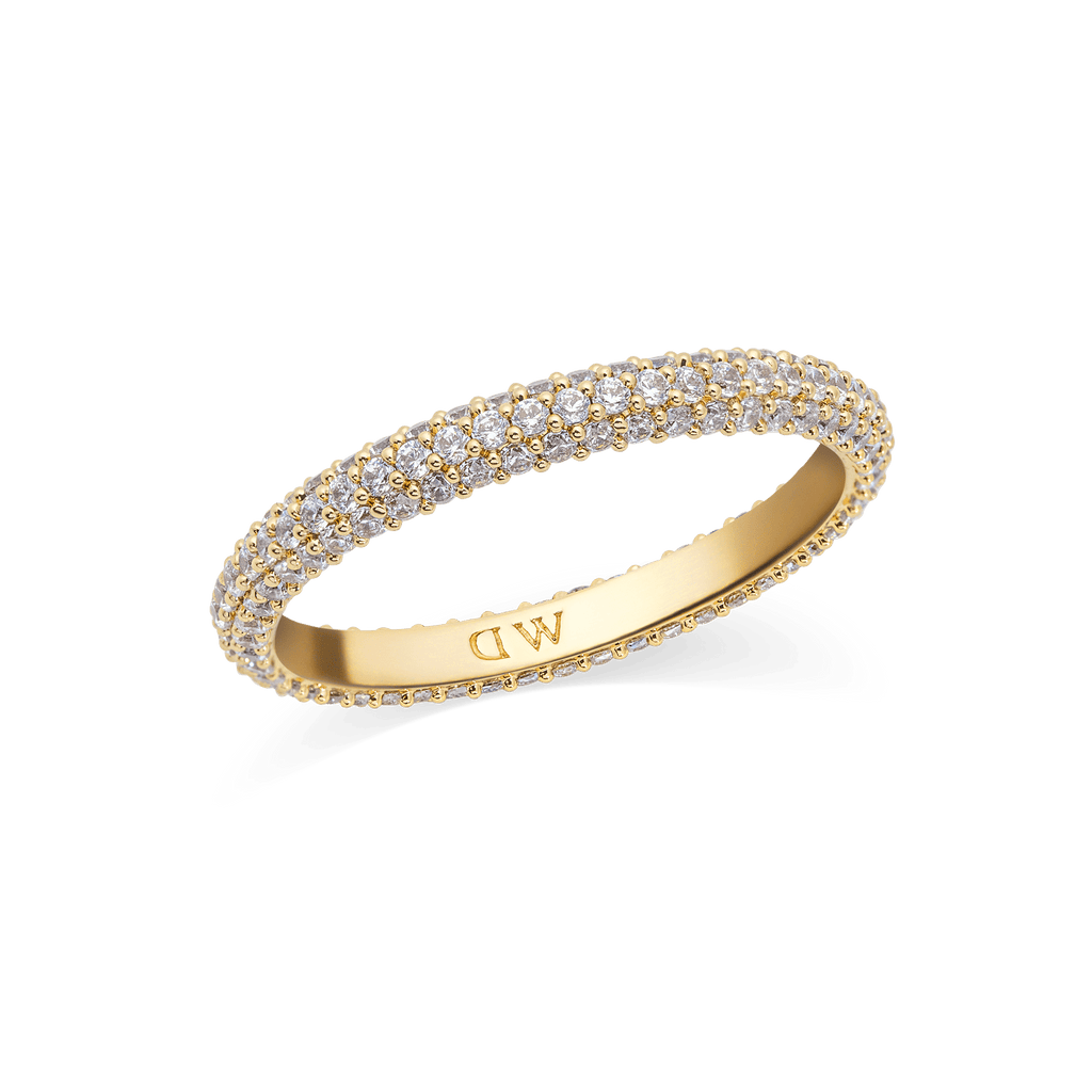 Quadro Roman Numerals Date + Pavé Ring 3mm Gold Set