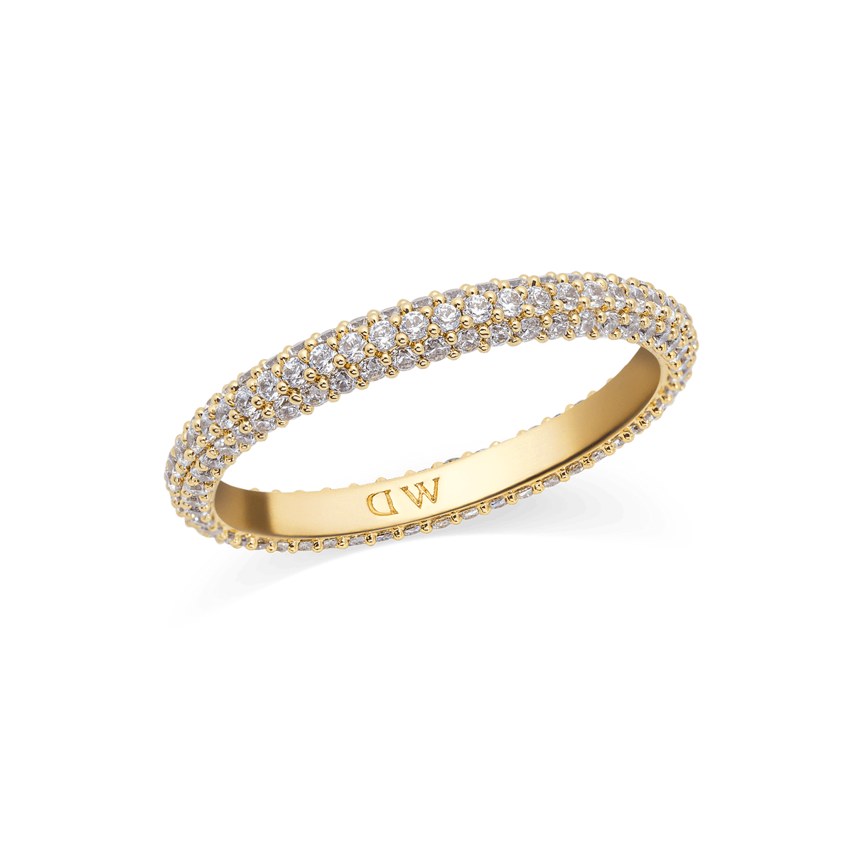 Quadro Roman Numerals Date + Pavé Ring 3mm Gold Set