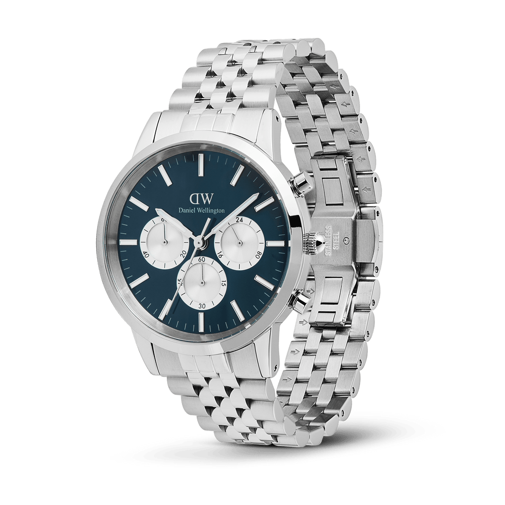 Iconic Chronograph Panda + Ellipse Cuban Chain Bracelet Silver Set