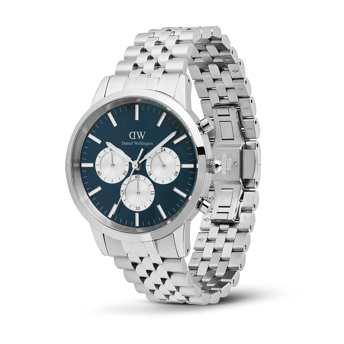 Iconic Chronograph Panda + Ellipse Cuban Chain Bracelet Silver Set