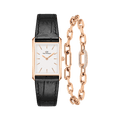 Bound Black Crocodile & Crystal Link Bracelet Rose Gold
