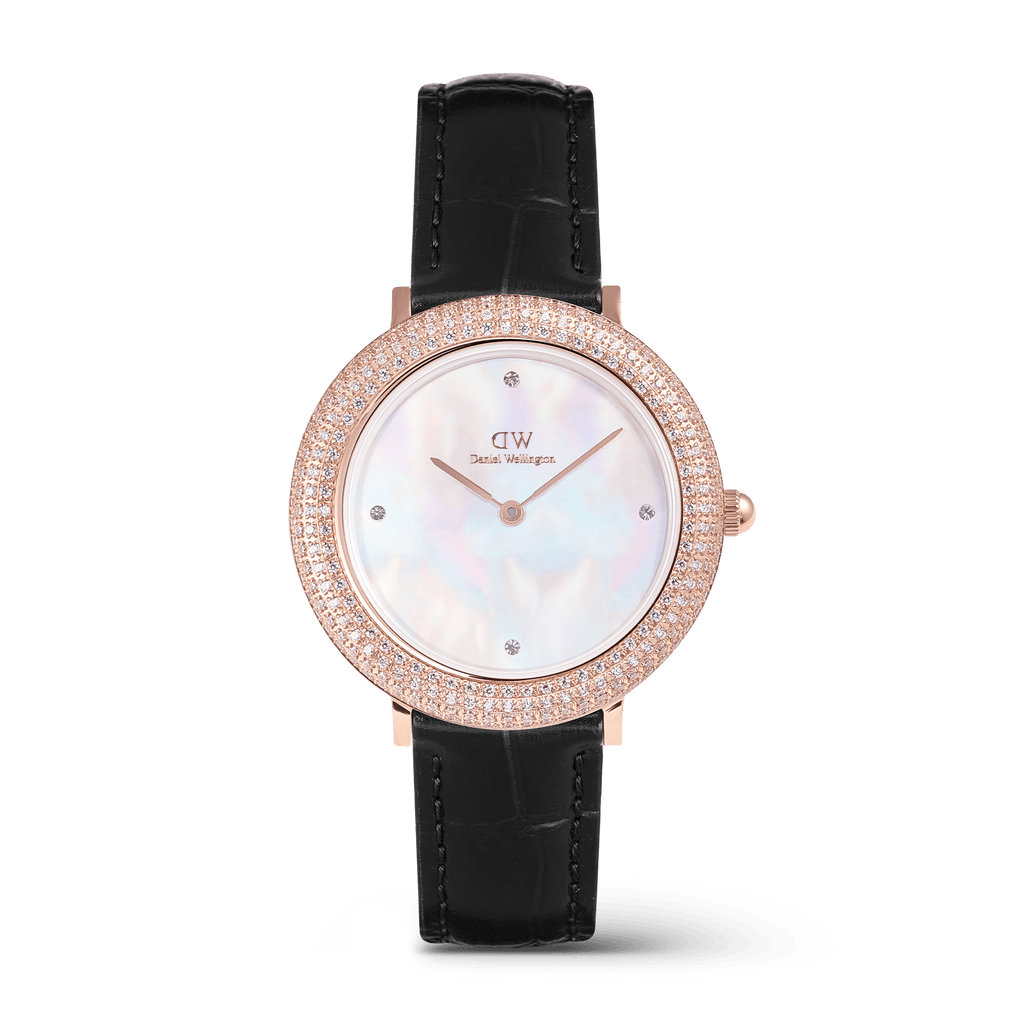 Crystalline Bezel Black Croc Rose Gold