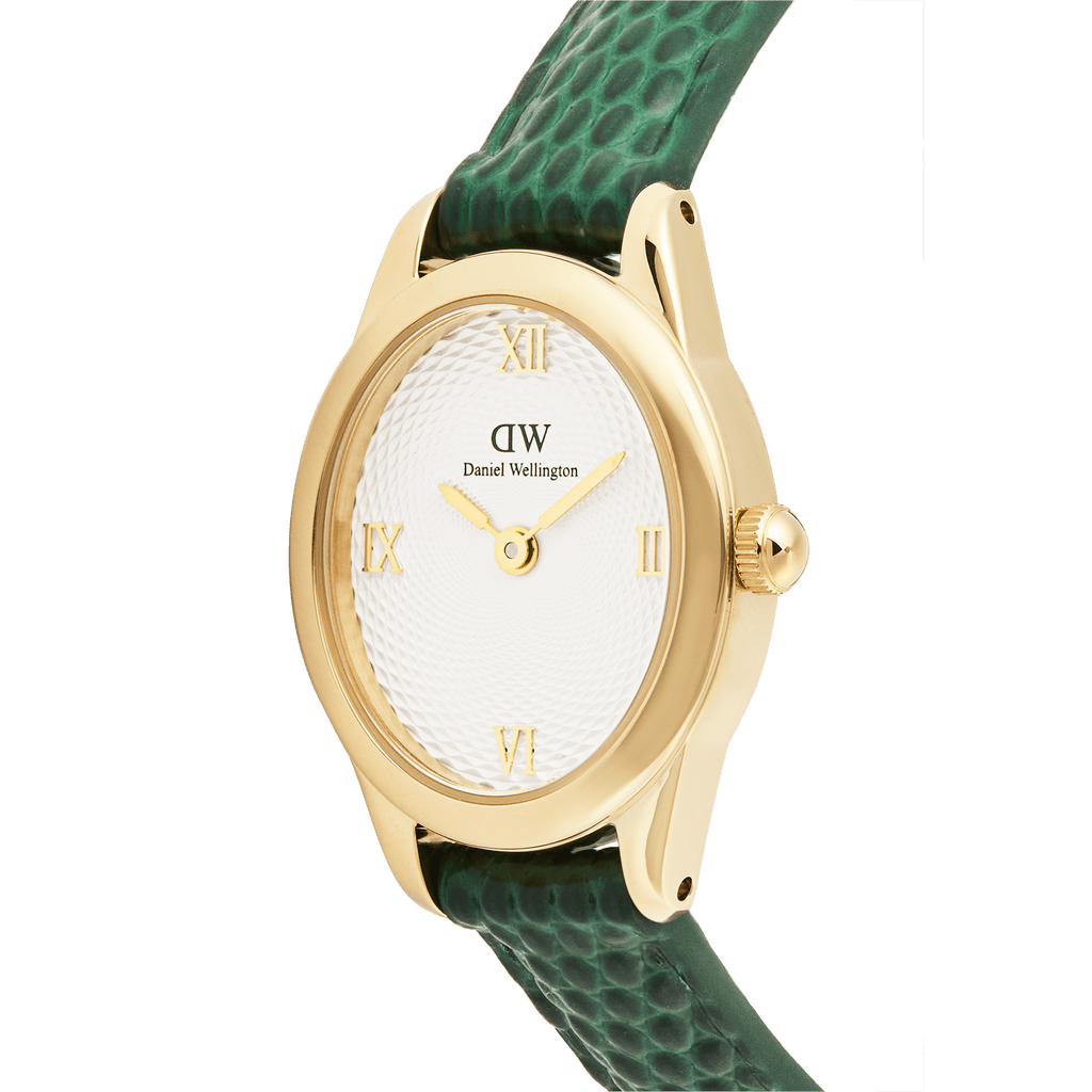 Ophelia Mini Green Lizard White Guilloché Gold