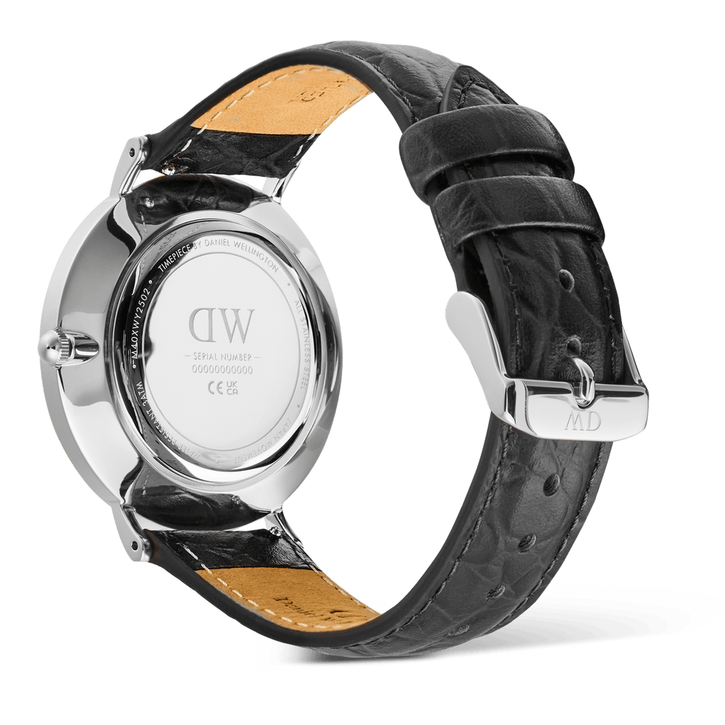 Classic Roman Numerals Date Black Croc Belly Silver