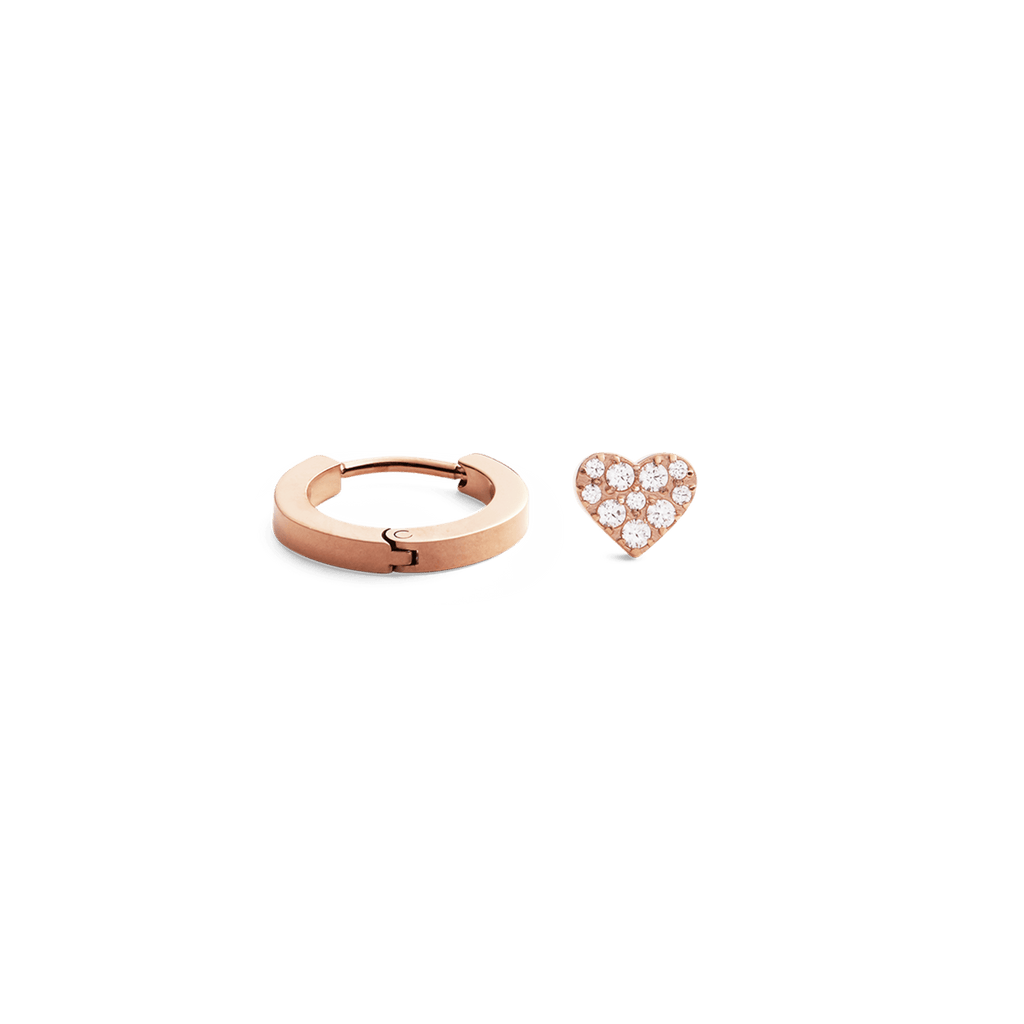 Hoop + Crystal Heart Stud Rose Gold Set