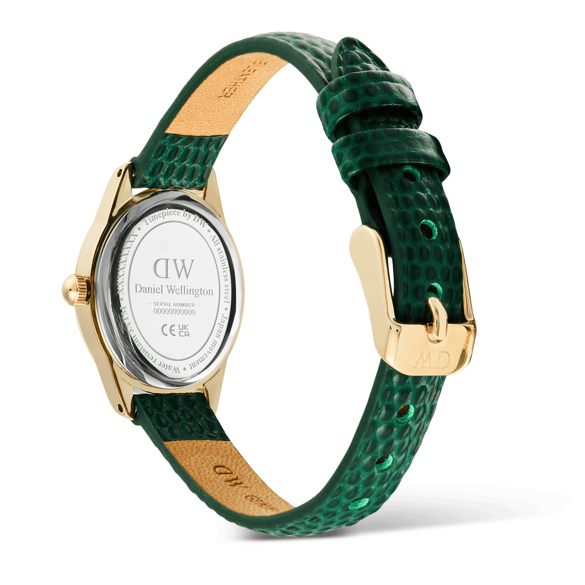 Ophelia Mini Green Lizard White Guilloché Gold